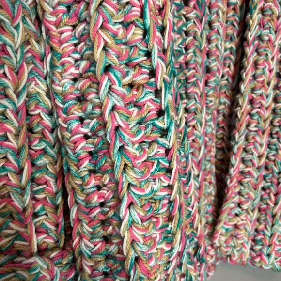 Women's Luxury Chunky Crochet Cardigan Multicolor Pastel Size L/XL - Picture 2 of 5